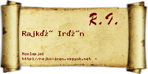 Rajkó Irén névjegykártya